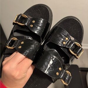 Black Croc-Embossed Women's Sandals Size EU 39